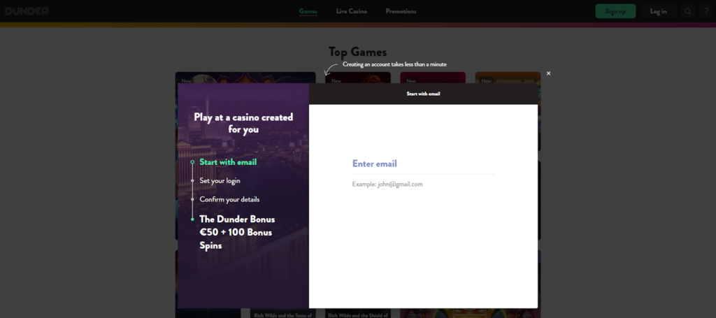 Dunder Casino Registration Page