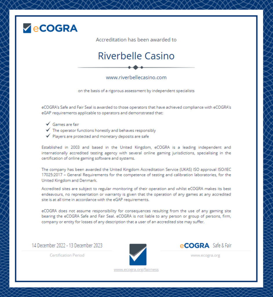 River Belle eCorga Certificate